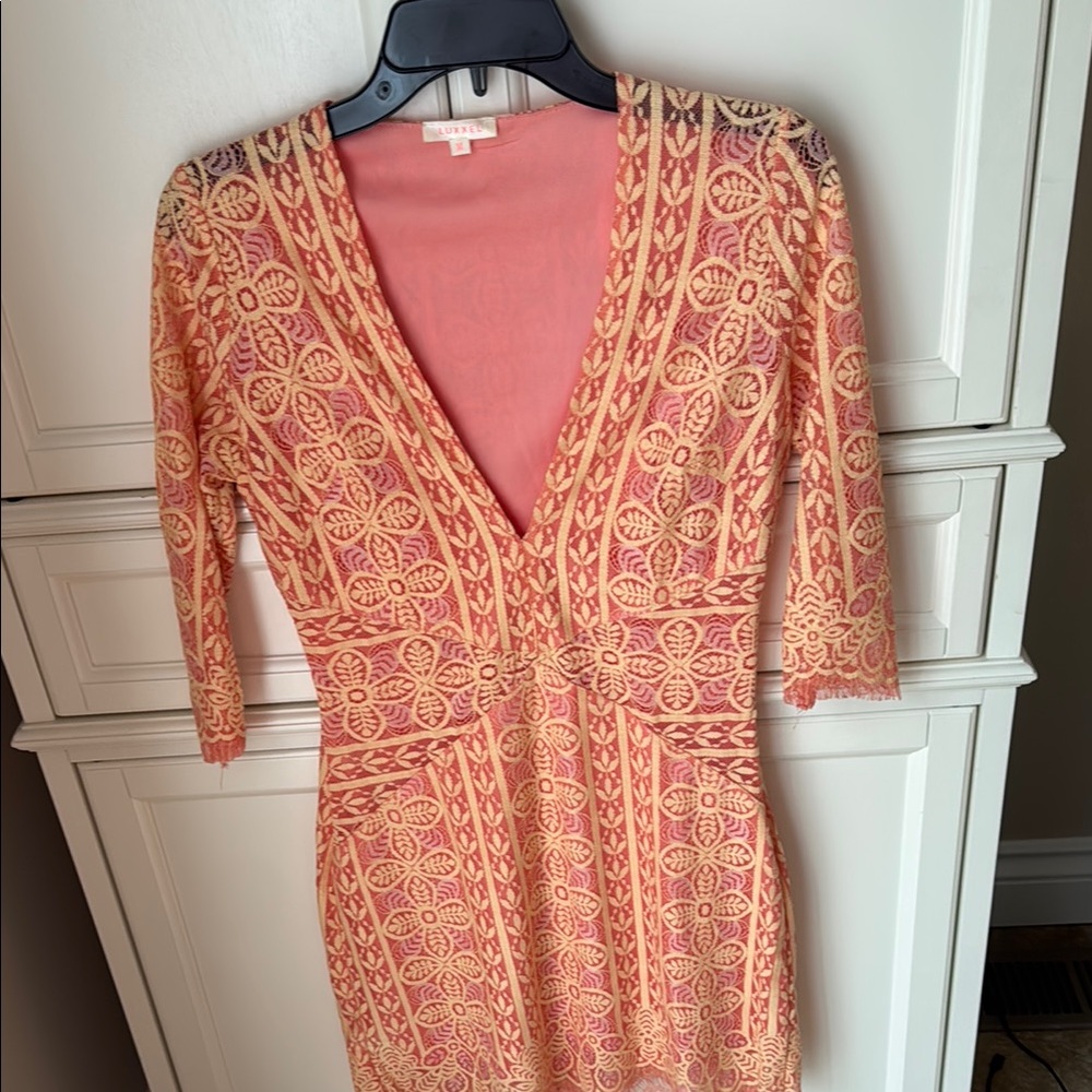 Luxxel Pink and Gold Patterned Dress